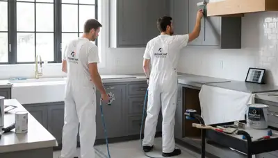 Professional cabinet painting in Wellesley MA kitchen by expert house painters for a modern refresh