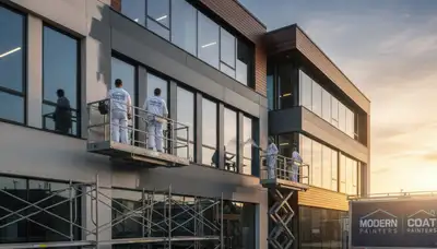 Professional commercial painters working on business exterior in Wellesley, MA