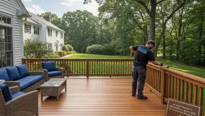 Professional deck staining in Wellesley, MA enhancing wood color and protection against weather damage