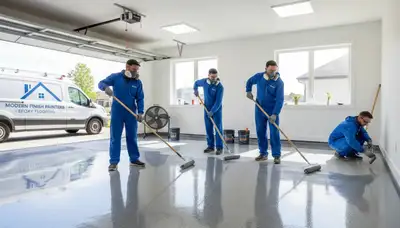 Professional epoxy floor coating in Wellesley MA garage by local house painting experts