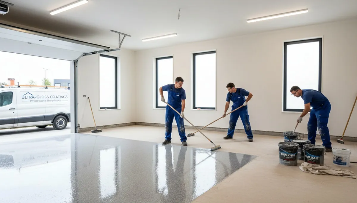 Epoxy garage floor coating in Wellesley MA by professional painters for durable, moisture-resistant finish