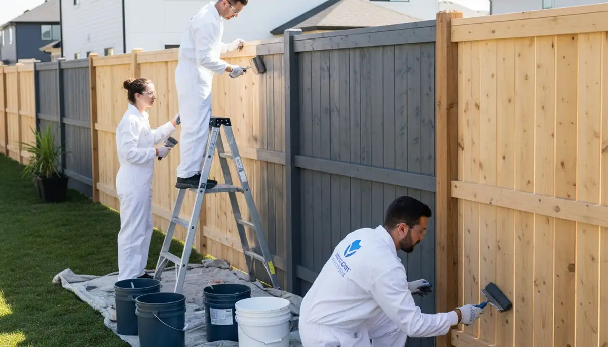 Professional fence painting in Wellesley MA by expert local house painters protecting wood fences