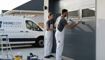 Professional garage door painting in Wellesley, MA enhancing curb appeal and weather durability