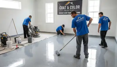 Professional garage floor epoxy coating in Wellesley MA protecting concrete from salt and moisture