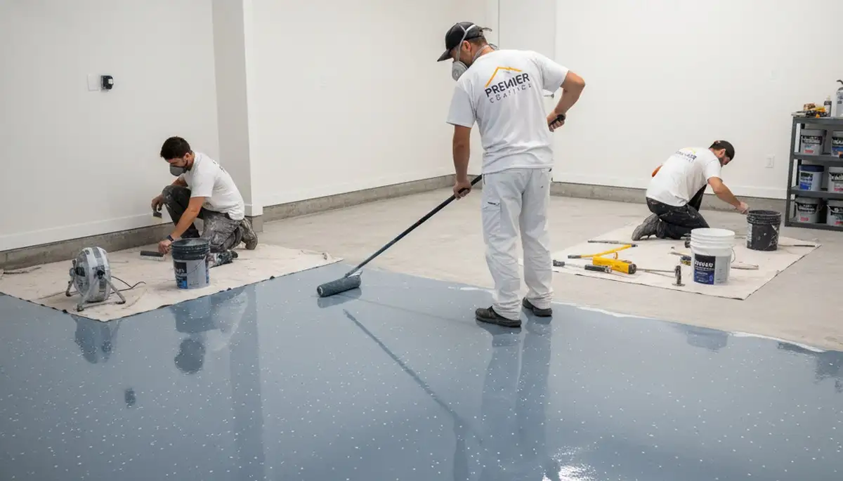 Epoxy garage floor coating in Wellesley MA protects concrete from salt, moisture, and winter wear