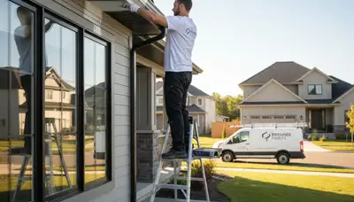 Professional gutter painting on historic Wellesley MA home by local exterior painting experts
