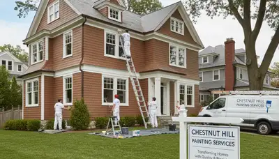 Professional house painters enhancing curb appeal of Wellesley MA home exterior
