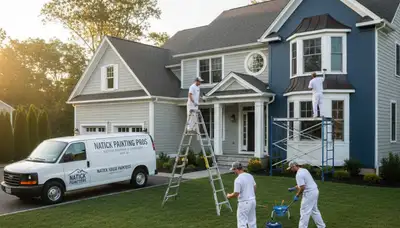 Professional house painters in Wellesley MA completing exterior home painting project
