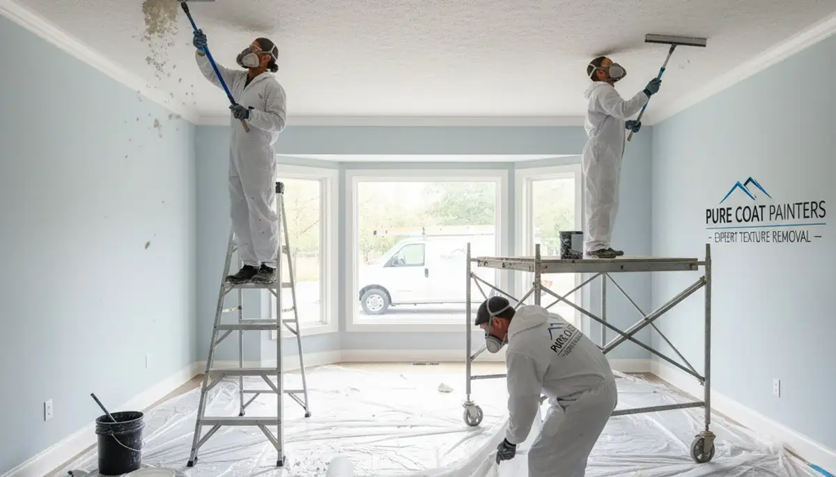 Professional popcorn ceiling removal by house painters in Wellesley, MA home interior