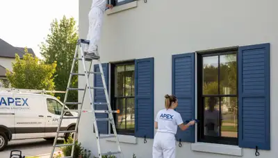 Professional shutter painting on colonial home exterior in Wellesley, MA by expert local painters