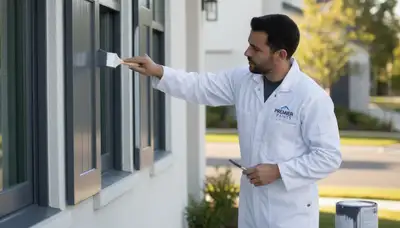 Professional shutter painting and refinishing on a Wellesley, MA home exterior by expert painters