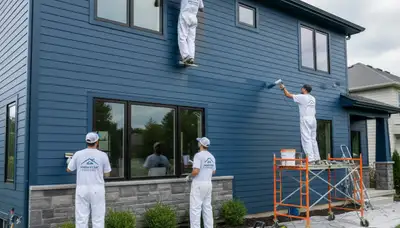 Professional siding painting on a Wellesley MA home by expert local house painters