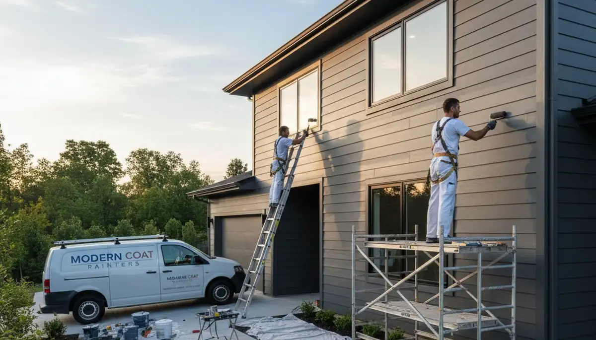 Professional siding painting on a Wellesley MA home by expert residential house painters