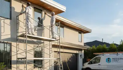 Professional trim and fascia painting on a Wellesley, MA home by expert house painters