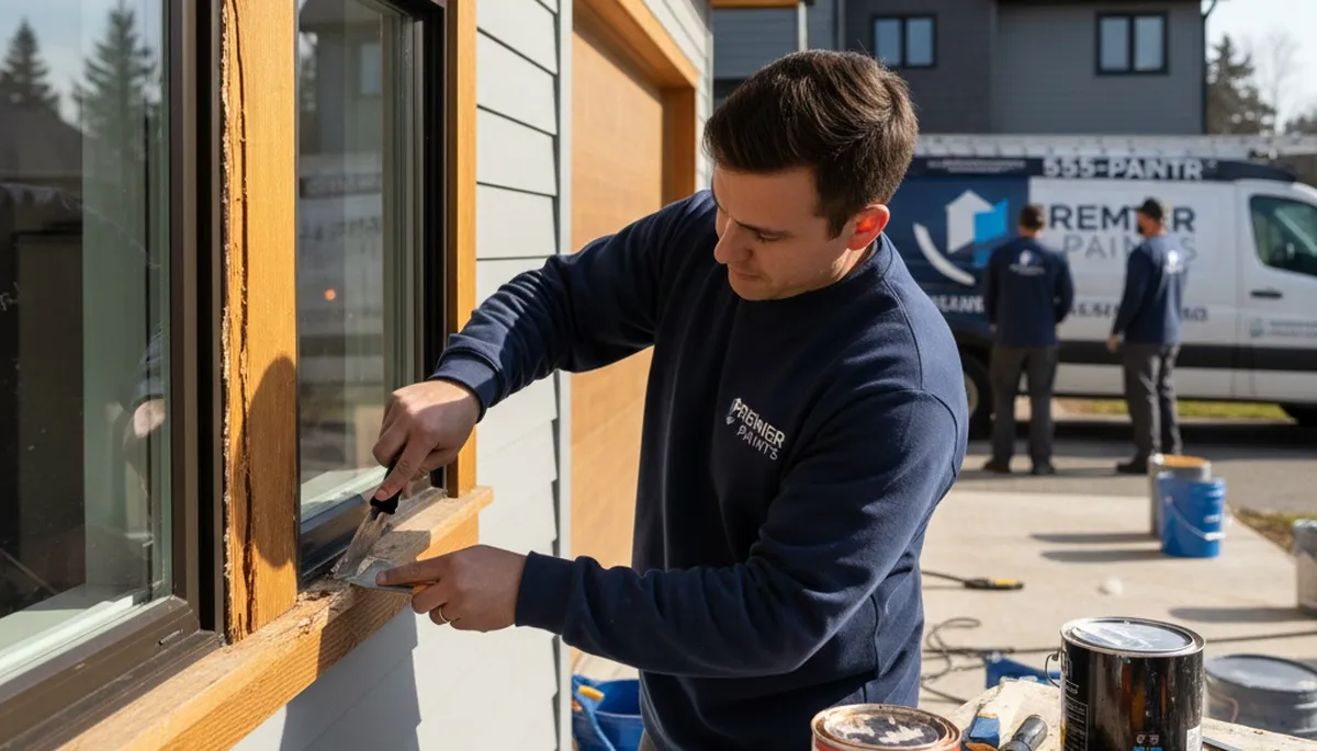 Professional wood rot repair on home exterior by painters in Wellesley, MA